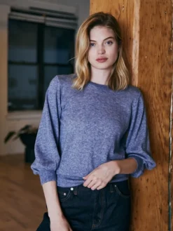 Online 3/4 Puff Sleeve Sweater In Basics And Tees|Sweaters