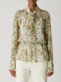 Clearance All Over Floral On Viscose Chiffon Tie Front Blouse In Blouses