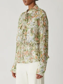 Clearance All Over Floral On Viscose Chiffon Tie Front Blouse In Blouses