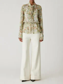 Clearance All Over Floral On Viscose Chiffon Tie Front Blouse In Blouses
