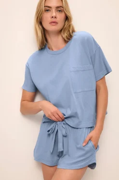 New Aloe Infused Tee And Pant Pajama Set In Blue Pants|All Loungwear