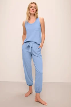 New Aloe Infused Tee And Pant Pajama Set In Blue Pants|All Loungwear