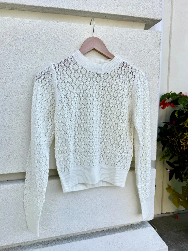 Sale Aylina Pointelle Puff Sleeve Sweater In Sweaters