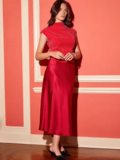 Fashion Brielle Midi Skirt In Cherry Red Skirts|Shop All Matching Sets
