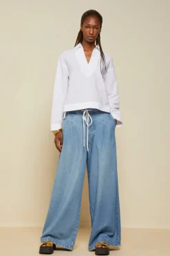 Fashion Button Detailed Cotton Poplin Shirt In Blouses