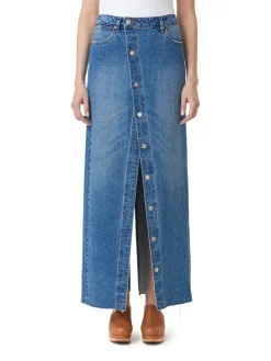 Clearance Button Down Maxi Denim Skirt In Denim|Skirts