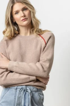 Fashion Button Raglan Crewneck Sweater In Sweaters