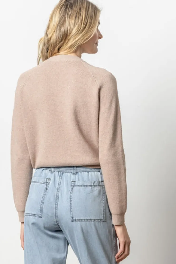 Fashion Button Raglan Crewneck Sweater In Sweaters