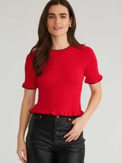 Clearance Caroline Tipped Ruffle Knit Pullover In Sweaters