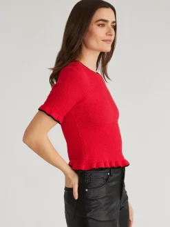 Clearance Caroline Tipped Ruffle Knit Pullover In Sweaters
