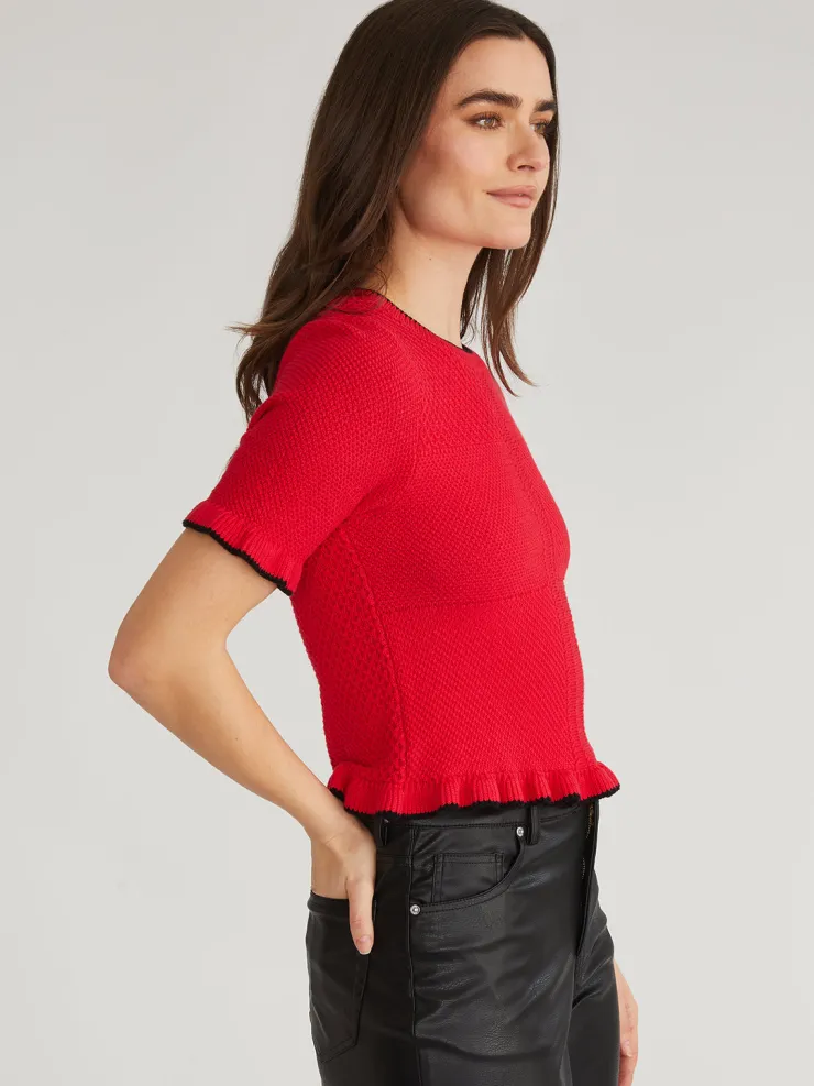 Clearance Caroline Tipped Ruffle Knit Pullover In Sweaters