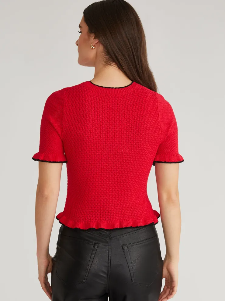 Clearance Caroline Tipped Ruffle Knit Pullover In Sweaters