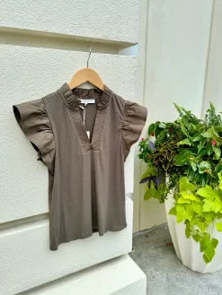 Hot Celine Rib Frill Top In Basics And Tees