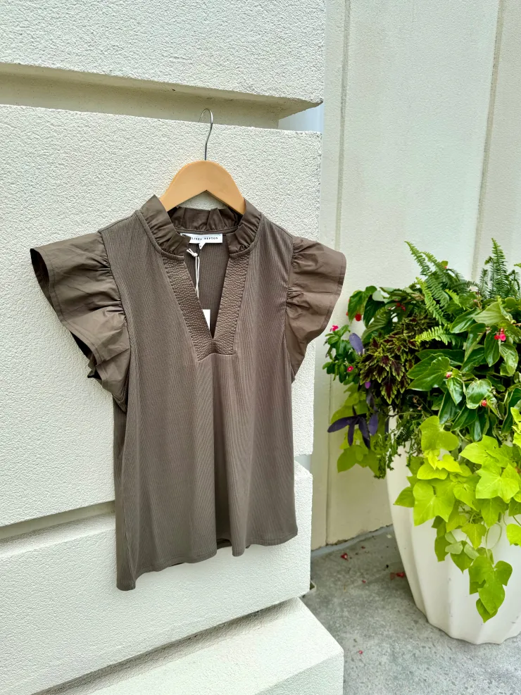 Hot Celine Rib Frill Top In Basics And Tees