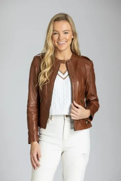 Fashion Classic Zip Leather Jacket With Braided Detail In All Outerwear