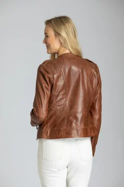 Fashion Classic Zip Leather Jacket With Braided Detail In All Outerwear