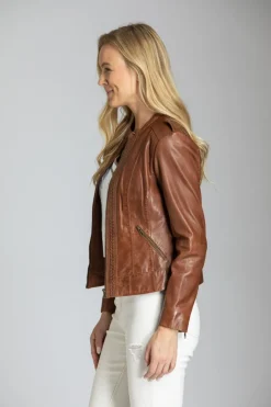 Fashion Classic Zip Leather Jacket With Braided Detail In All Outerwear