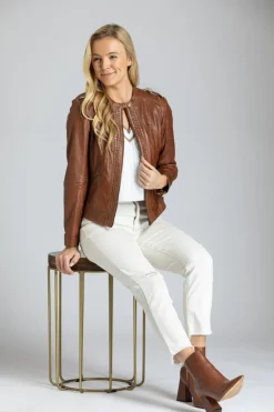 Fashion Classic Zip Leather Jacket With Braided Detail In All Outerwear