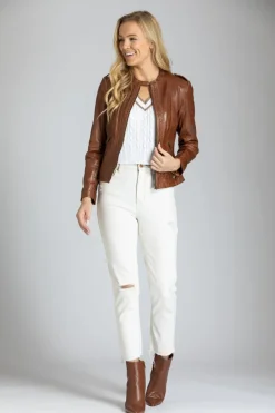 Fashion Classic Zip Leather Jacket With Braided Detail In All Outerwear