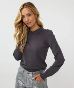 Sale Collared Button Detail Sweater In Sweaters