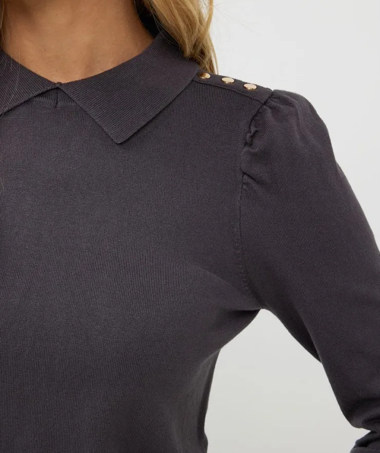 Sale Collared Button Detail Sweater In Sweaters