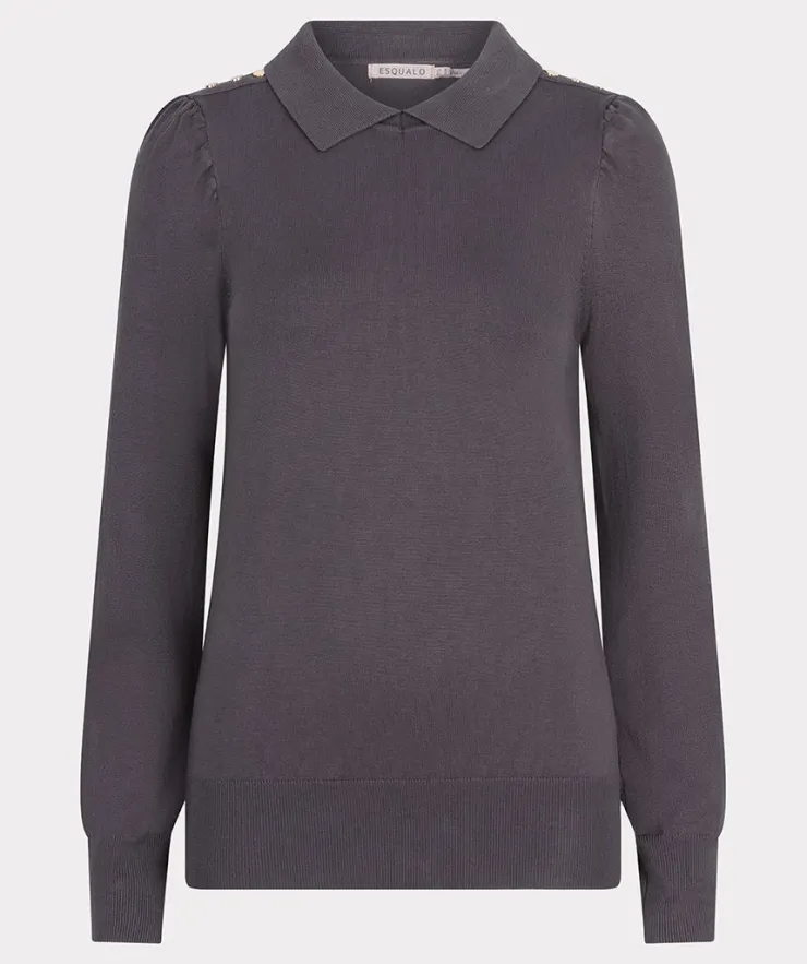 Sale Collared Button Detail Sweater In Sweaters
