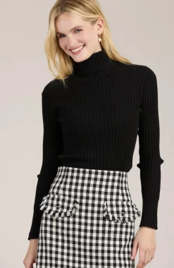 Hot Cotton Cashmere Ribbed Turtleneck Top In Sweaters