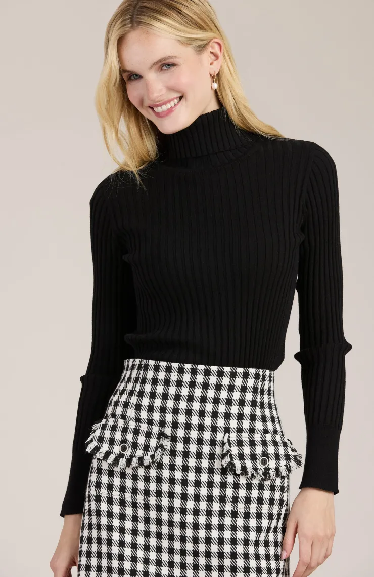Hot Cotton Cashmere Ribbed Turtleneck Top In Sweaters