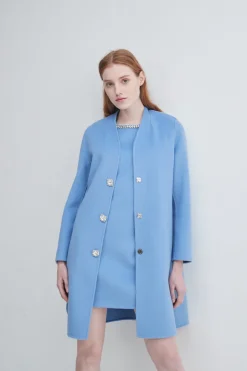 Fashion Crystal Button Lady Coat In Blue All Outerwear|Shop All Matching Sets