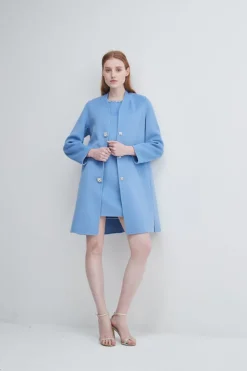 Fashion Crystal Button Lady Coat In Blue All Outerwear|Shop All Matching Sets