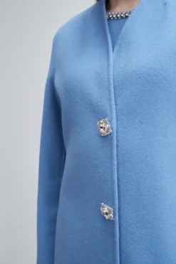 Fashion Crystal Button Lady Coat In Blue All Outerwear|Shop All Matching Sets