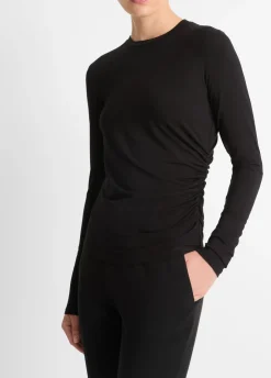 Discount Draped Long Sleeve Crew Neck Top In Basics And Tees