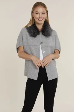 Best Faux Fur Collar Knit Cardigan In Sweaters