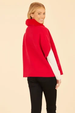 Discount Faux Fur Collar Knit Cardigan In Sweaters