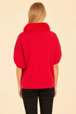 Discount Faux Fur Collar Knit Cardigan In Sweaters