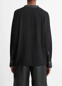 Best Faux Leather Trim Dolman Sleeve Blouse In Blouses