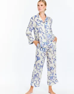 Best Gigi Bow Pajama Set In Ecru/Blue Bows All Loungwear