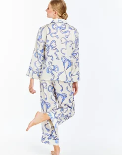 Best Gigi Bow Pajama Set In Ecru/Blue Bows All Loungwear