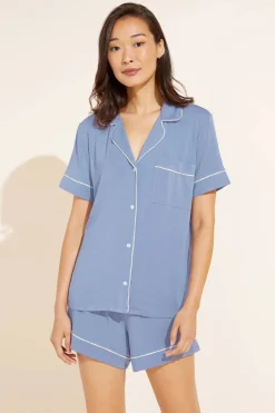 Hot Gisele Relaxed Short PJ Set In Blue/Ivory Pants|All Loungwear