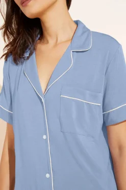 Hot Gisele Relaxed Short PJ Set In Blue/Ivory Pants|All Loungwear