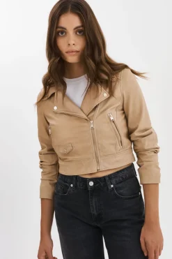 Hot Janika Cropped Leather Biker Jacket In All Outerwear