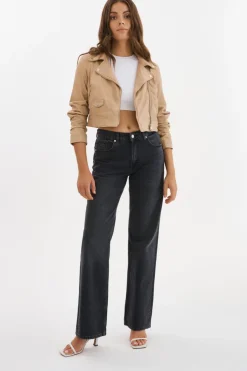 Hot Janika Cropped Leather Biker Jacket In All Outerwear