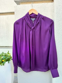 Clearance Janis Tie Neck Top In Plum Blouses