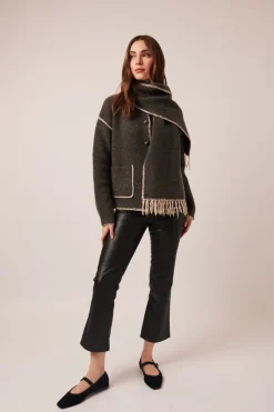 Fashion Kingsley Shacket With Fringe Scarf In Sweaters