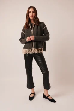 Fashion Kingsley Shacket With Fringe Scarf In Sweaters
