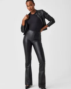 Clearance Leather-Like Flare Pant In Black Pants