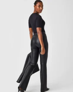Clearance Leather-Like Flare Pant In Black Pants
