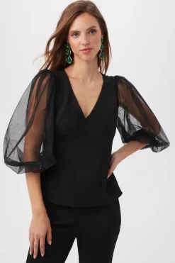 Fashion Lilth Sheer Sleeve Knit Top In Blouses