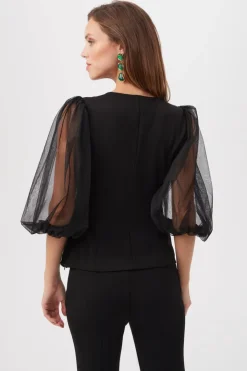 Fashion Lilth Sheer Sleeve Knit Top In Blouses