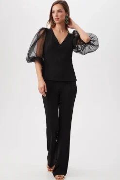 Fashion Lilth Sheer Sleeve Knit Top In Blouses